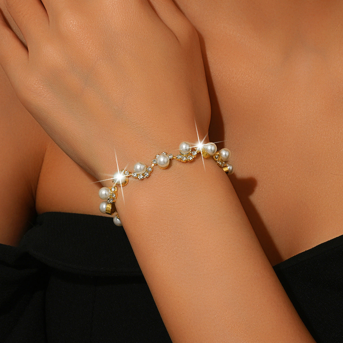 Bridal Popular Sunflower Rhinestone Pearl Three-piece Necklaces