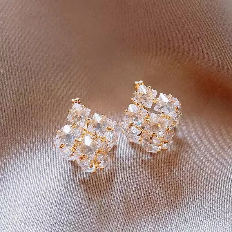 Geometric Square Super Flash Zircon Fashionable Temperament Luxury High-grade Style Earrings
