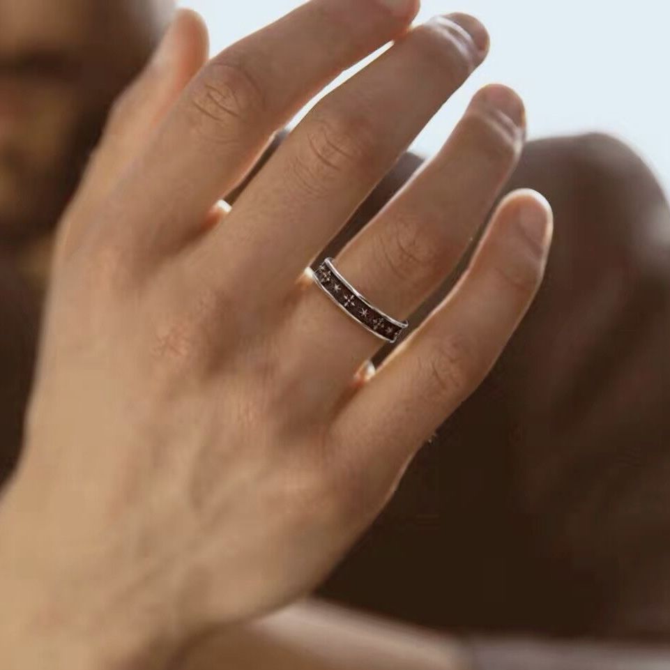 Men's Fashion Personality Cross Heart Open Adjustable For Boyfriend Rings