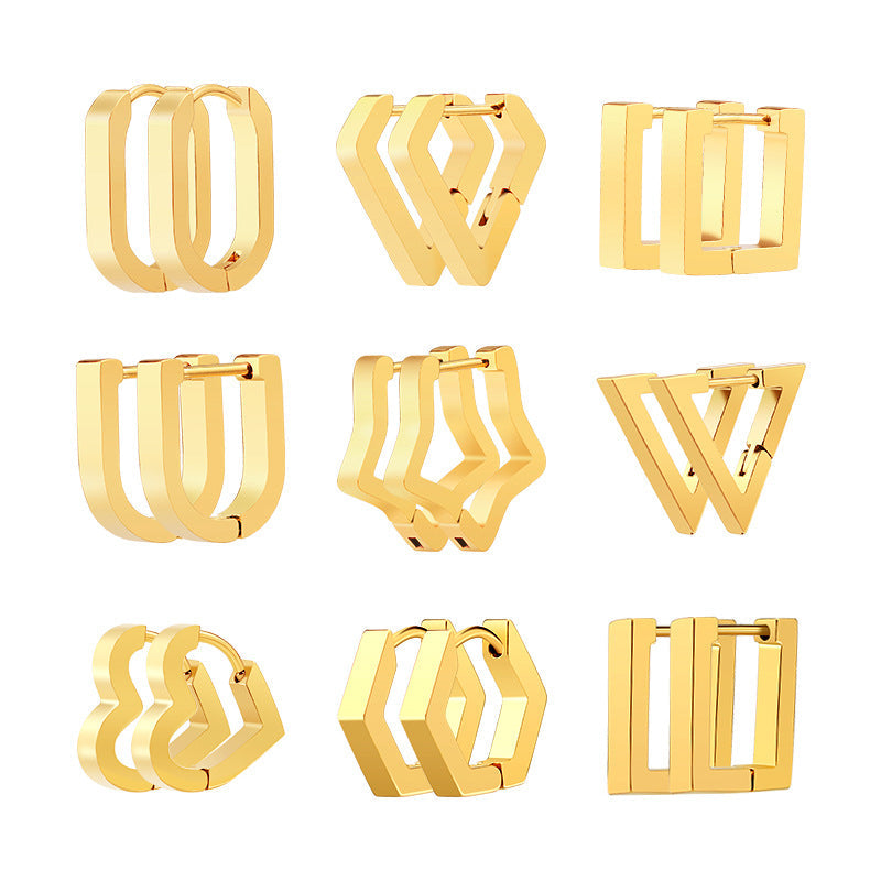 Steel Geometric Personality Hexagon Ear Clip Simple Square Earrings