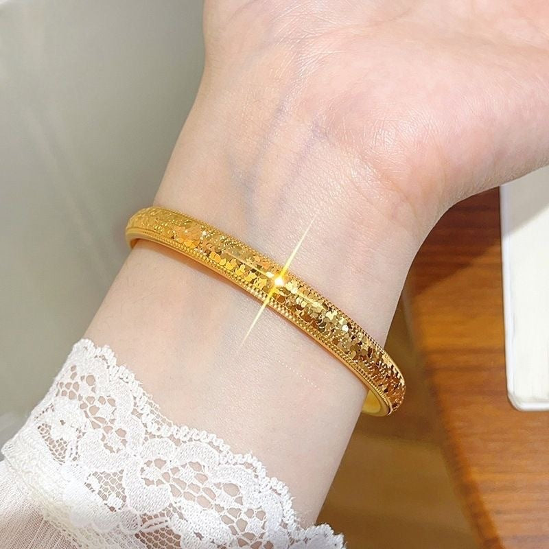 Gold Shop Alluvial Ancient Style Carved Flash Mush Ice Bracelet