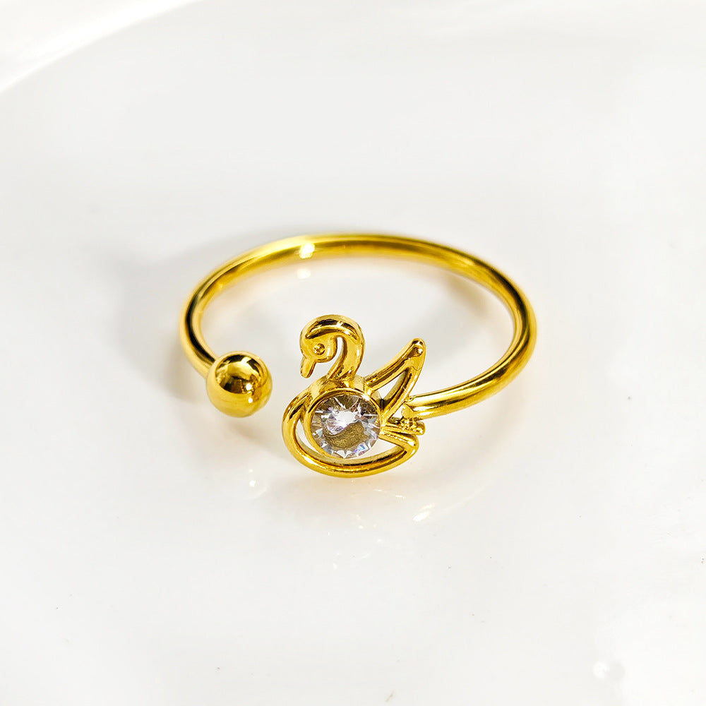 Women's Steel Korean Style Simple Light Luxury Rose Diamond Graceful Flower Ring