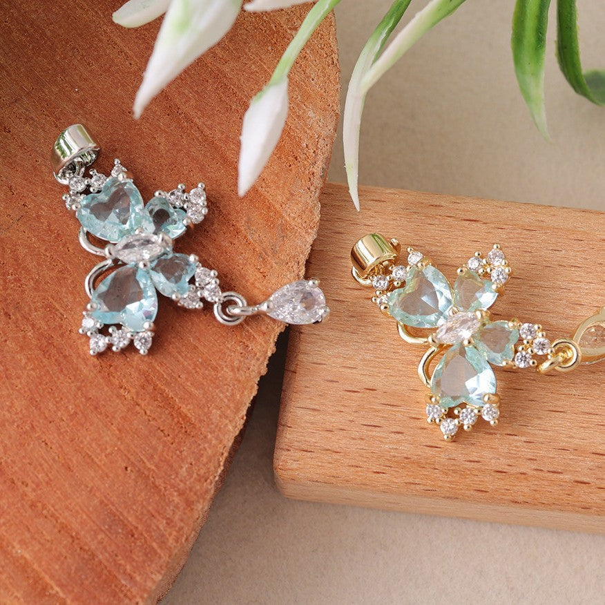 Luxury Butterfly Jeweled Sapphire Texture Two-color Everyday Pendant