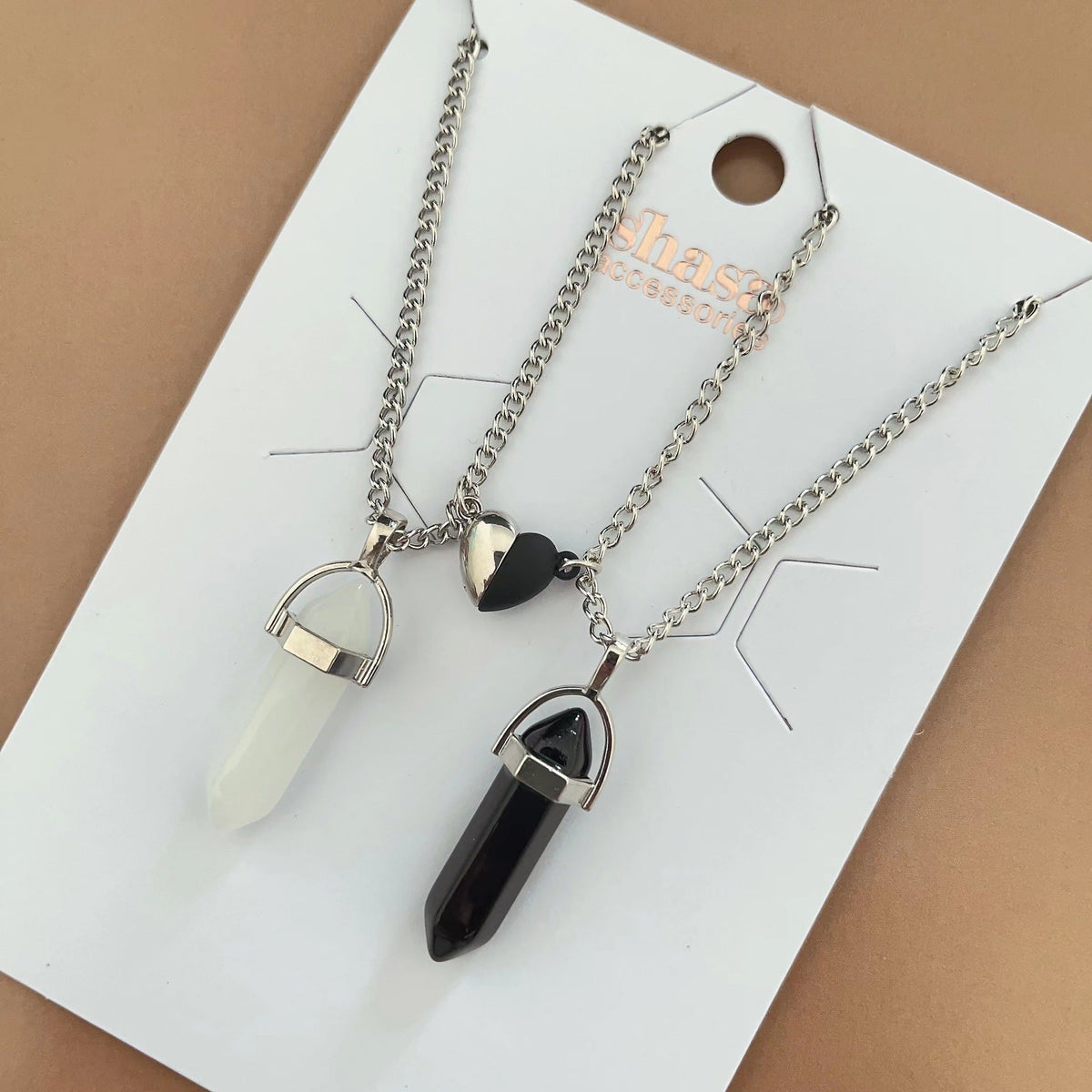 Hexagon Prism Couple Magnetic Natural Stone Necklaces