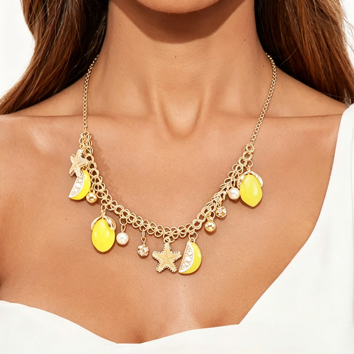 Ocean Style Starfish Copper Chain Personalized Dripping Lemon Pendants