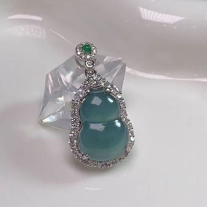 A- Level Jade Blue Water Calabash Pendent Sier Inlaid Pendant
