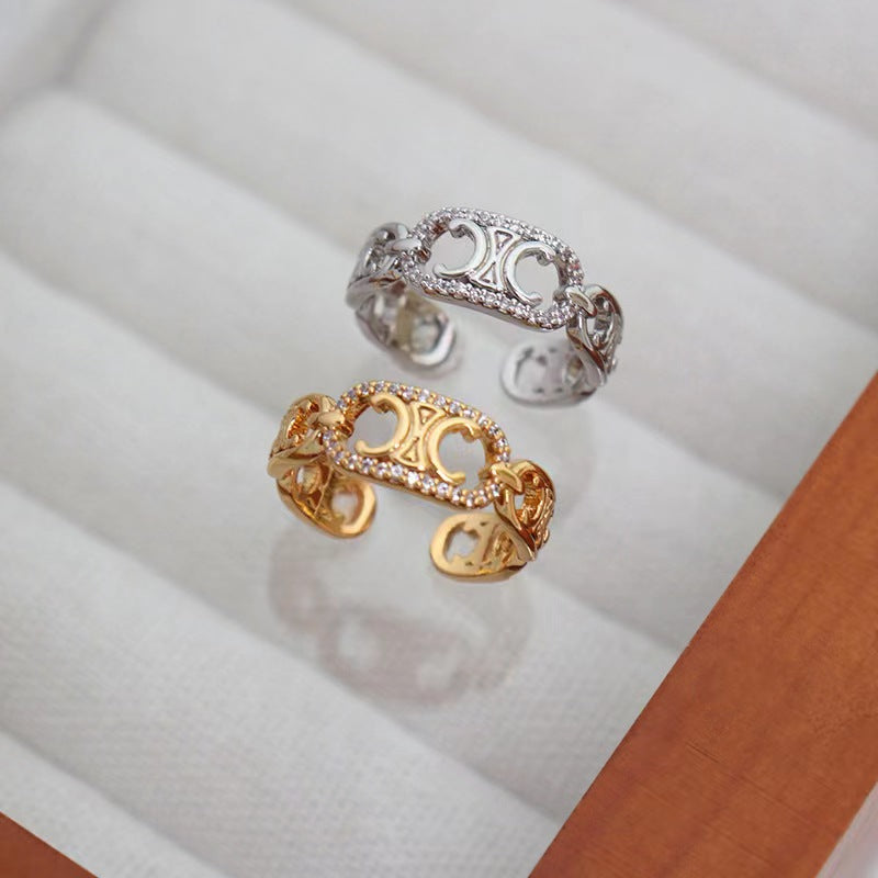 Women's Hollow Opening French Entry Lux Style Arc Ring