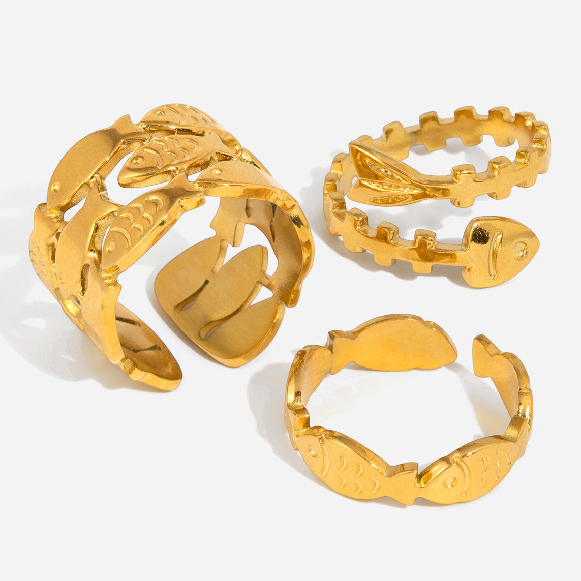 Designer Model Classic Style Gold Stainless Steel Fishbone Open Niche Rings