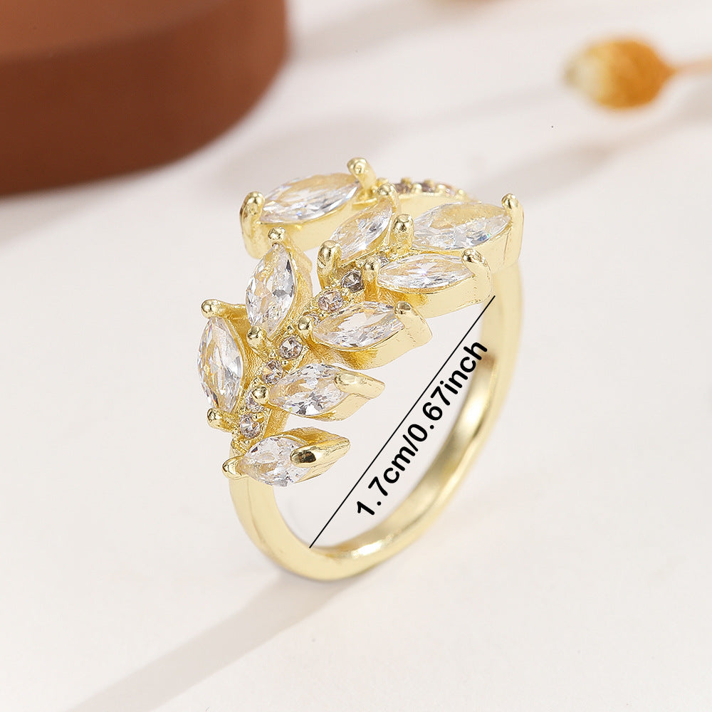 Delicate Leaves Open Light Luxury High Sense Zircon Index Rings