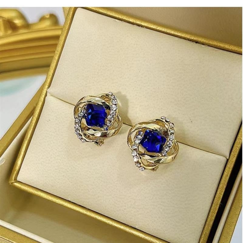 Women's Cube Sugar Blue Crystal For Fashionable Stylish High-grade Niche Stud Earrings