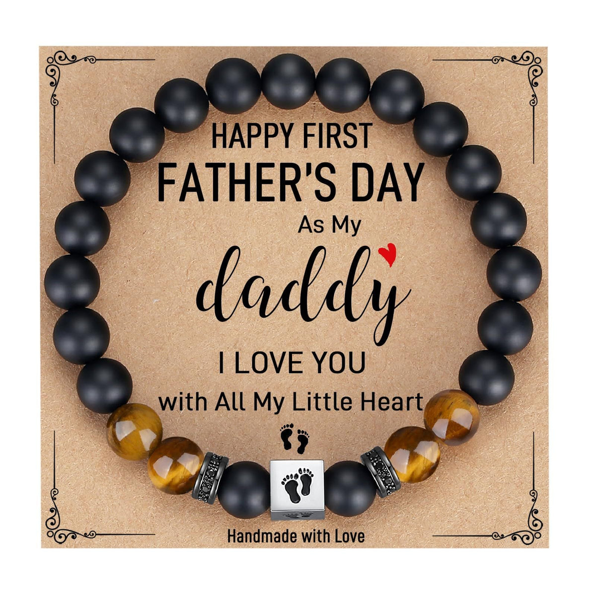 Men's Father's Day Gift Black Frosted Tigereye Stainless Steel Bracelets