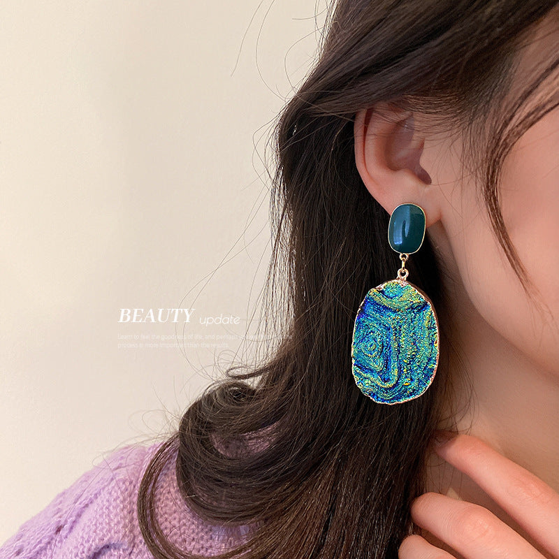 Women's Needle Blue Color Pleated Geometric For Irregular Heart Exaggerated Personalized Earrings
