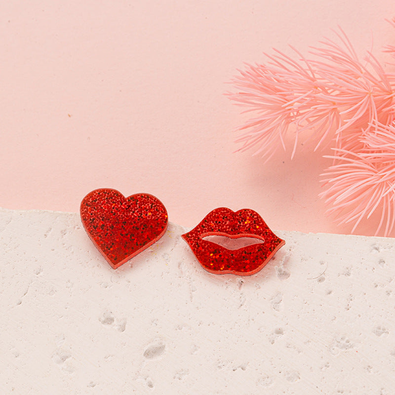 Acrylic Glitter Valentine's Day Love Red Lip Fashion Fresh Stud Earrings