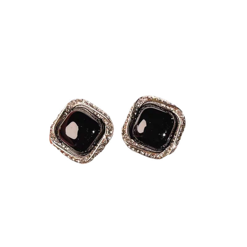 Style Diamond In Black Fashionable High-grade Stud Earrings