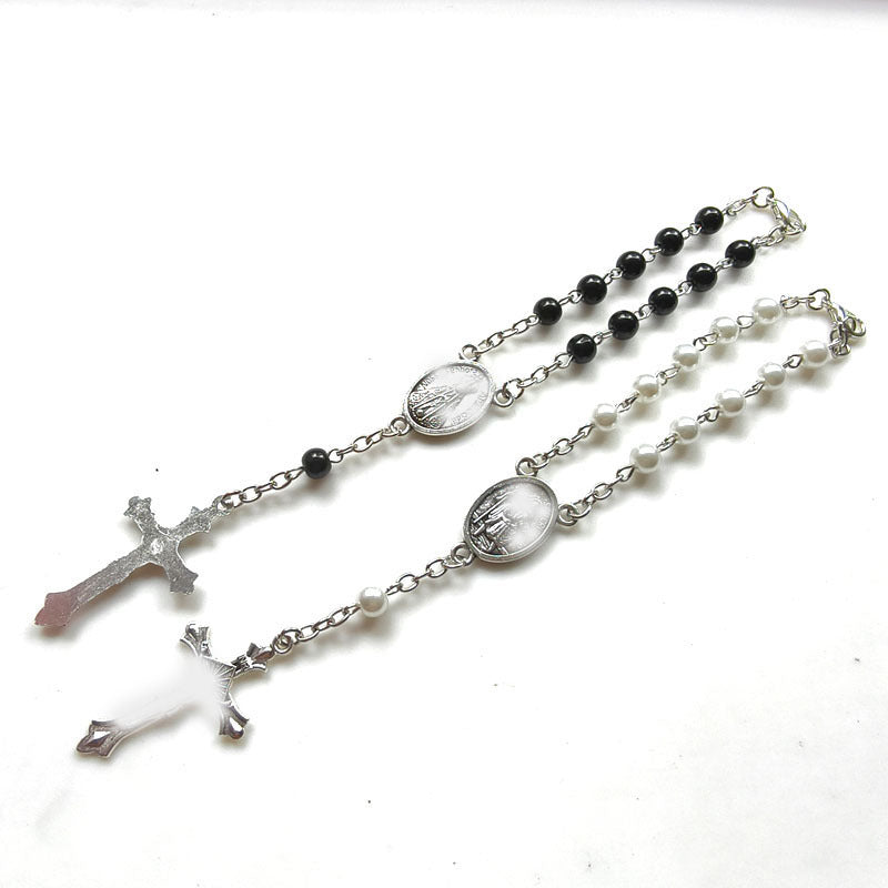 Women's & Men's Artificial Glass Pearl Cross Bracelet
