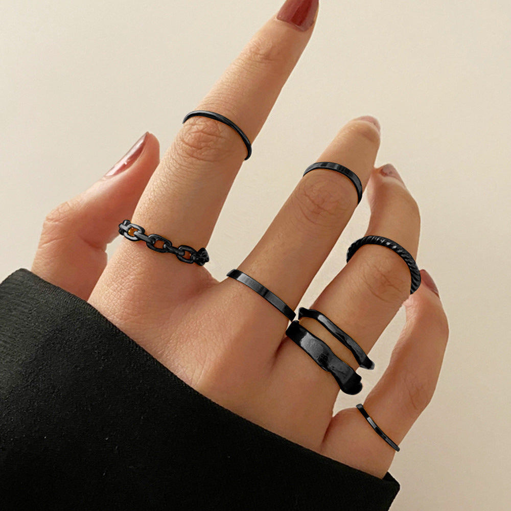 Alloy Chain Vintage Crying Face Poker Hollow Love Ring