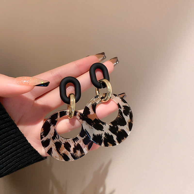 Women's Needle Coffee Color Series Leopard Print Geometric High-grade Temperament Stud Earrings