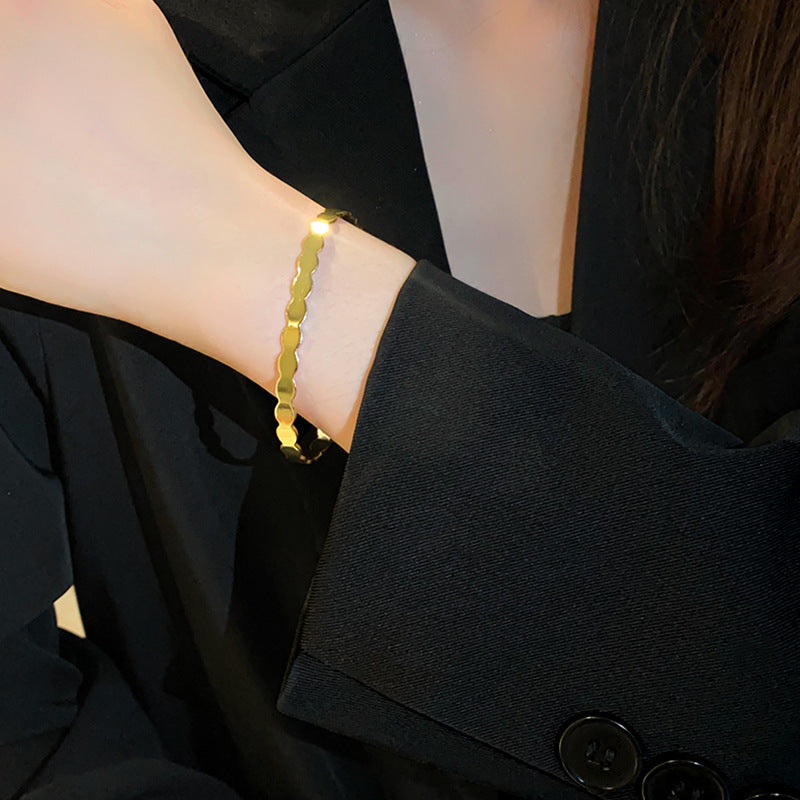 Metallic Striped Geometric Cross Flowers Openings Niche Exaggerated High Bracelet
