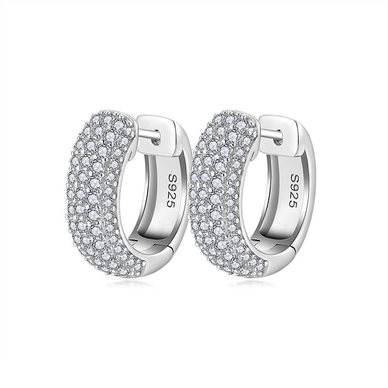 Double Row S925 Sterling Silver Stud Earrings with Premium D-Color VVS1 Moissanite – Timeless Geometric Design