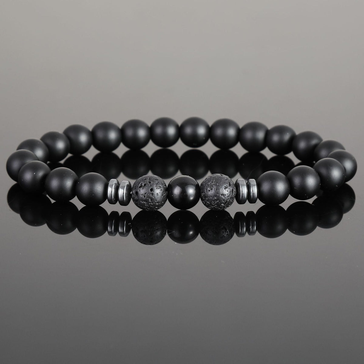 Women's & Men's Black Bead Stone Hematite Spacer Volcanic Bracelets