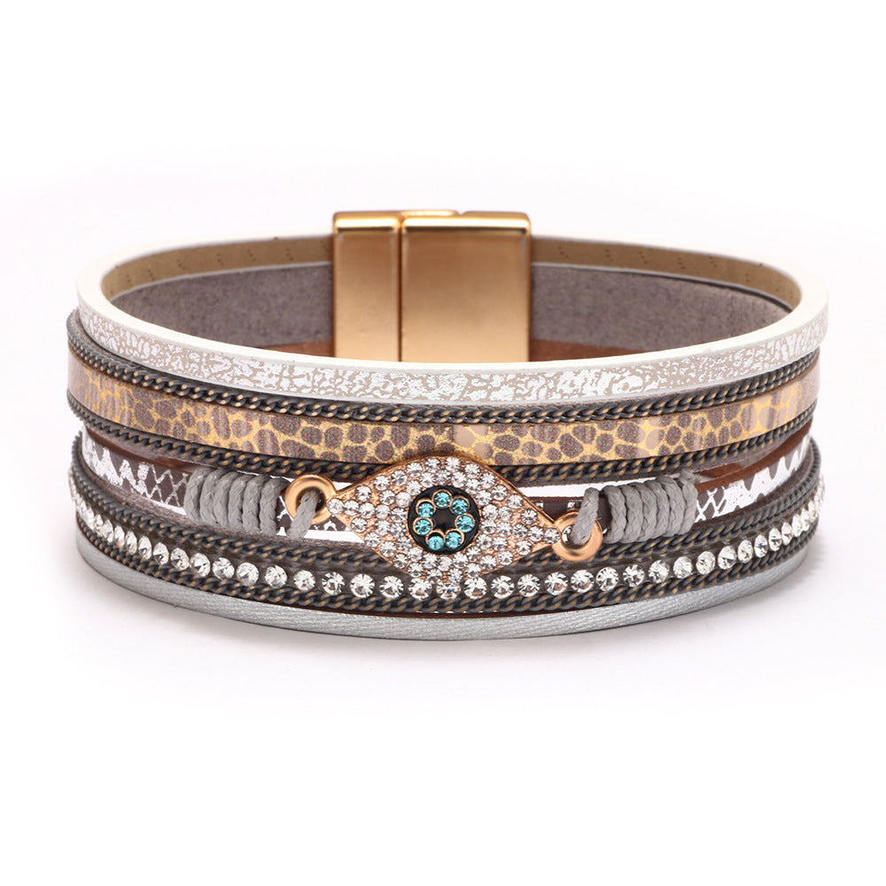 Bohemian Style Devil's Eye Diamond Leather Simple Bracelet