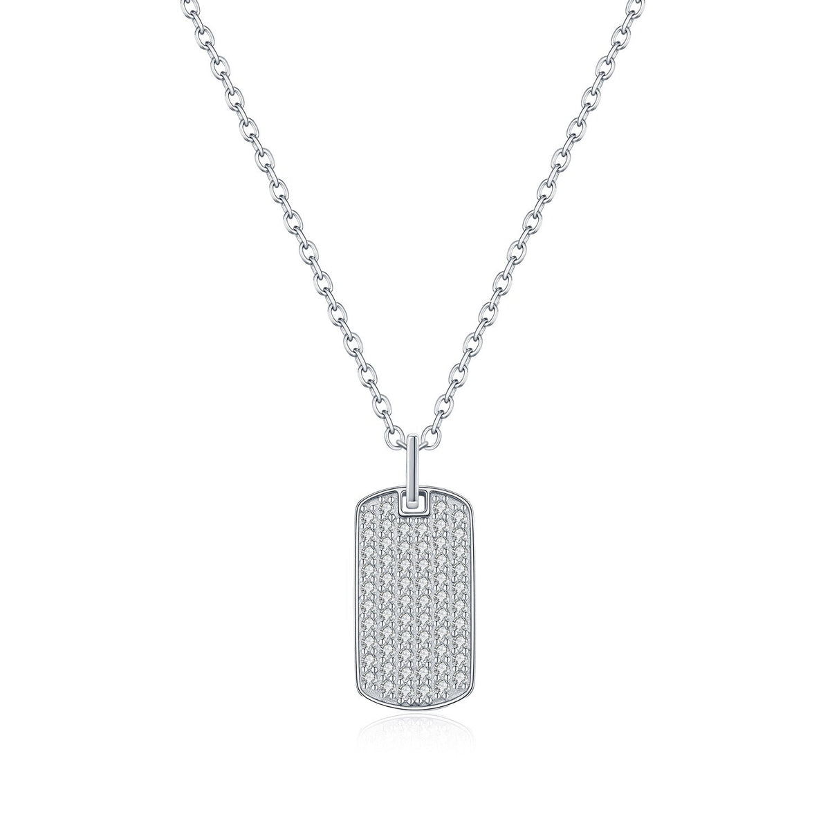 Geometric Square Pendant Necklace in Sterling Silver with D-Color VVS1 Moissanite Accents