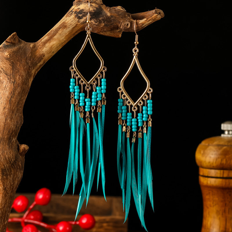 Women's Bohemian Ethnic Tassel Blue Ear Vintage Earrings