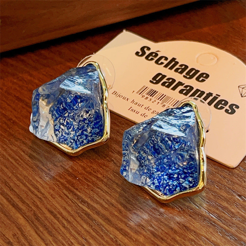 Needle High-grade Irregular Blue Ice Crystal Female Light Luxury Minority Earrings