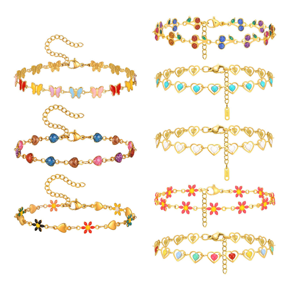 Women's Stainless Steel Drop White Oil Heart-shaped Flower Cherry Color Bracelet