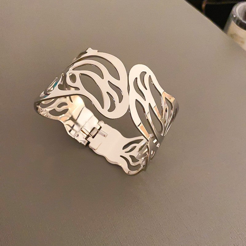 Metallic Striped Geometric Cross Flowers Openings Niche Exaggerated High Bracelet