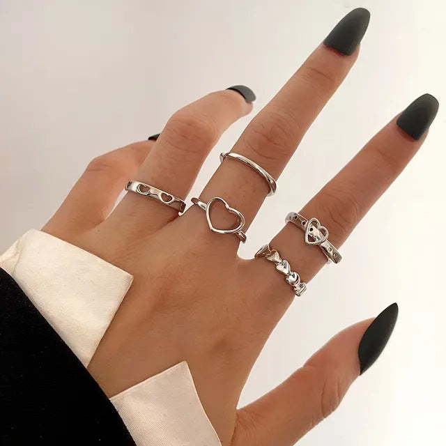 Alloy Chain Vintage Crying Face Poker Hollow Love Ring