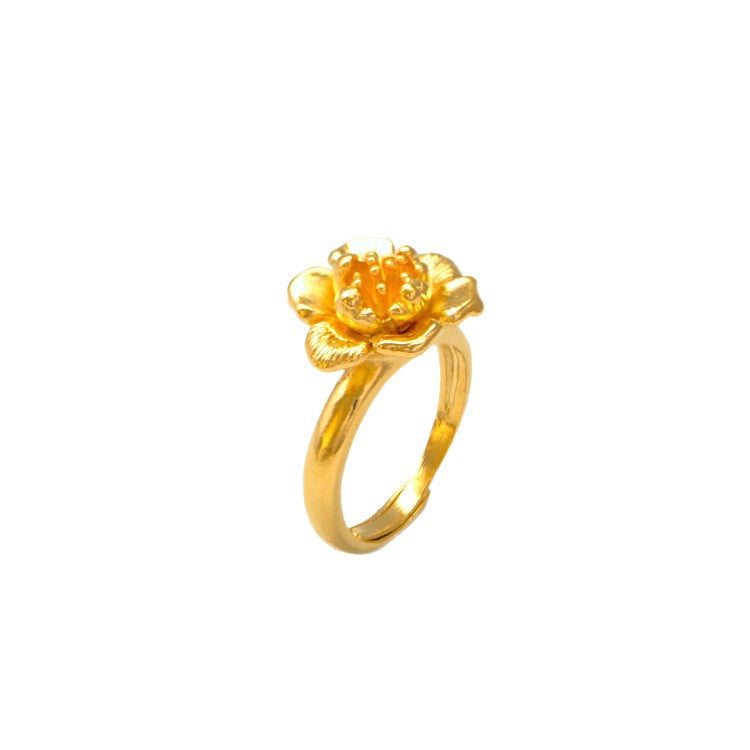 Female Flower Gold Alluvial Opening Adjustable Size Rings