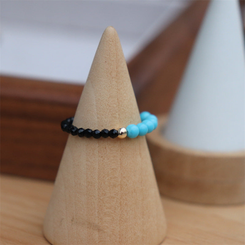 Simple Fashion White Black Pointed Crystal Stretch Freshwater Pearl Agate Rings