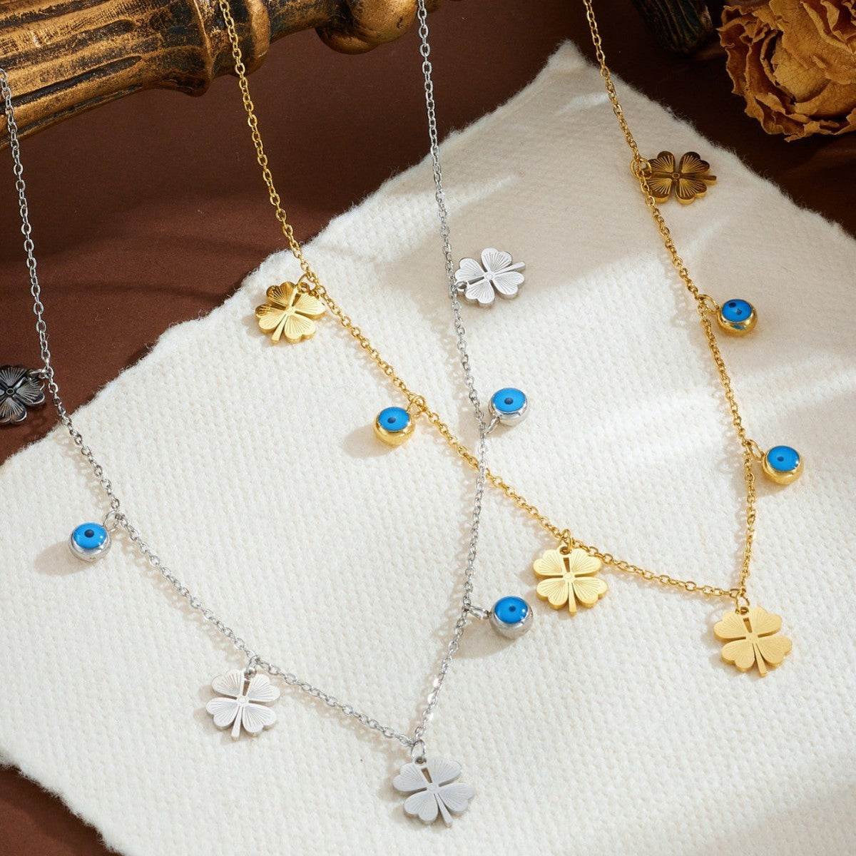 Women's French Stainless Steel Drop-shaped Color Zircon Flower Simple Necklace