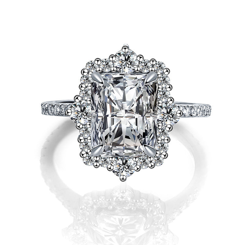 4-Carat D-Color VVS1 Moissanite Solitaire Engagement Ring in White Gold-Plated Sterling Silver