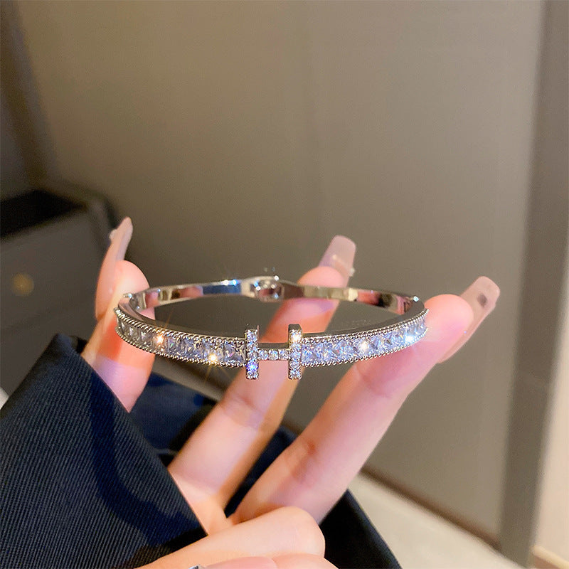 Metallic Striped Geometric Cross Flowers Openings Niche Exaggerated High Bracelet