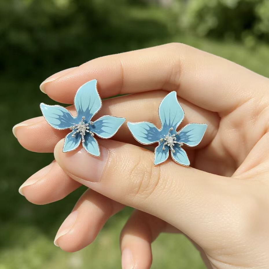 Color Flower Lady Elegant Sweet Style Temperament Dripping Oil Earrings