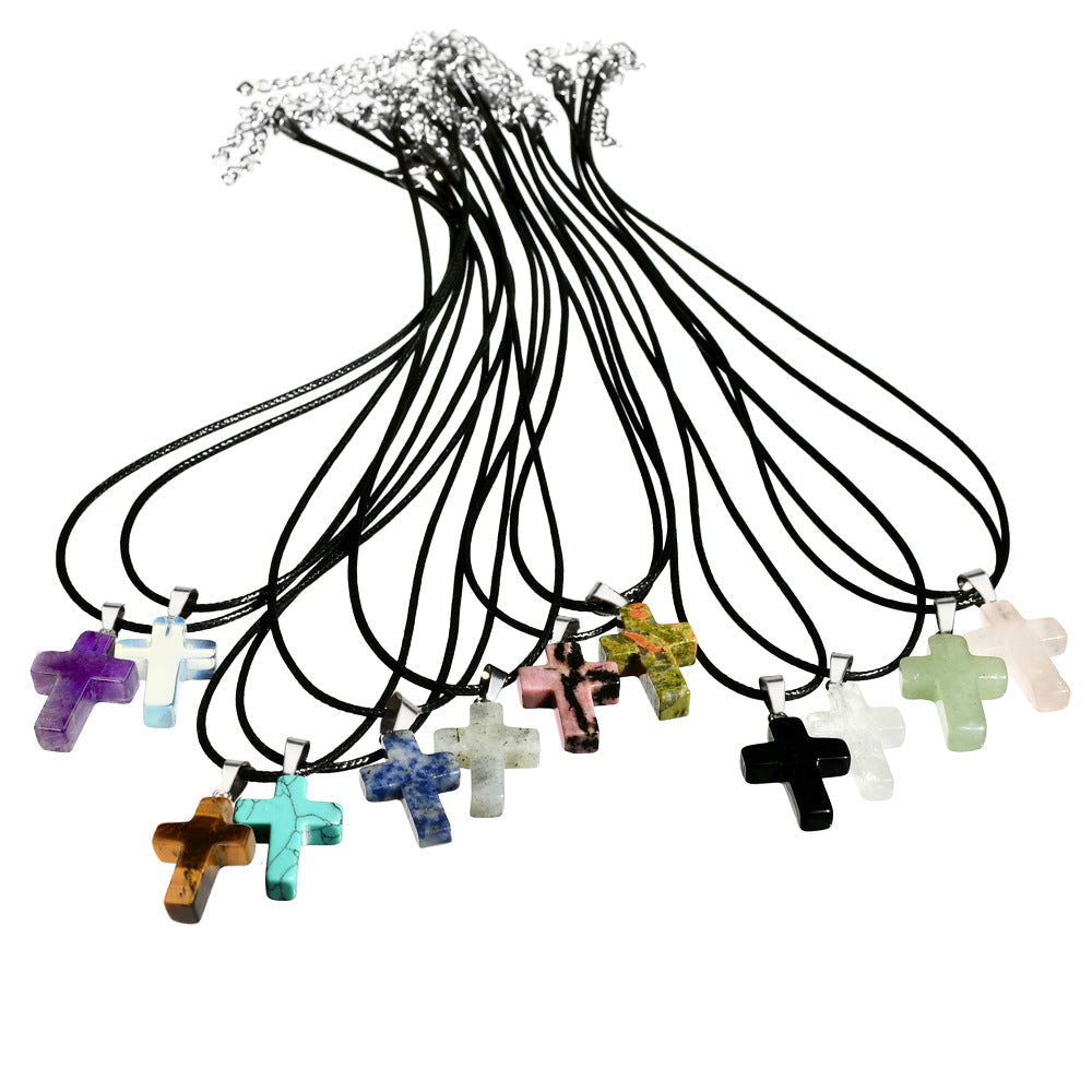 Women's Crystal Agate Cross Niche Turquoise Sweater Necklaces