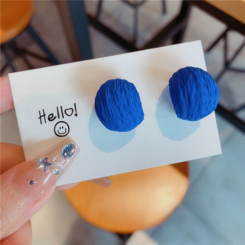 Women's Style Pleated Brushed Texture Ear Niche Semicircle Shaped Sier Needle Earrings