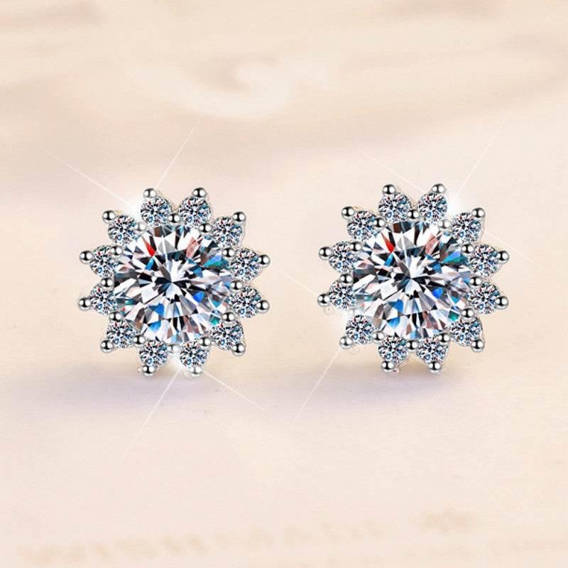 S925 Colorful Moissanite/CZ Sunflower Halo Stud Earrings, 12 Color 0.5ct D-Grade VVS Certificate, Hypoallergenic Sterling Silver Jewelry Gift