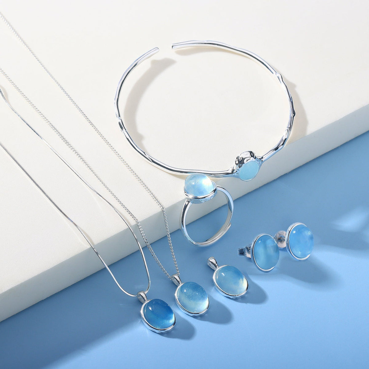 Women's Natural Aquamarine Sterling Sier Stone Series Simple Clavicle Chain Necklace