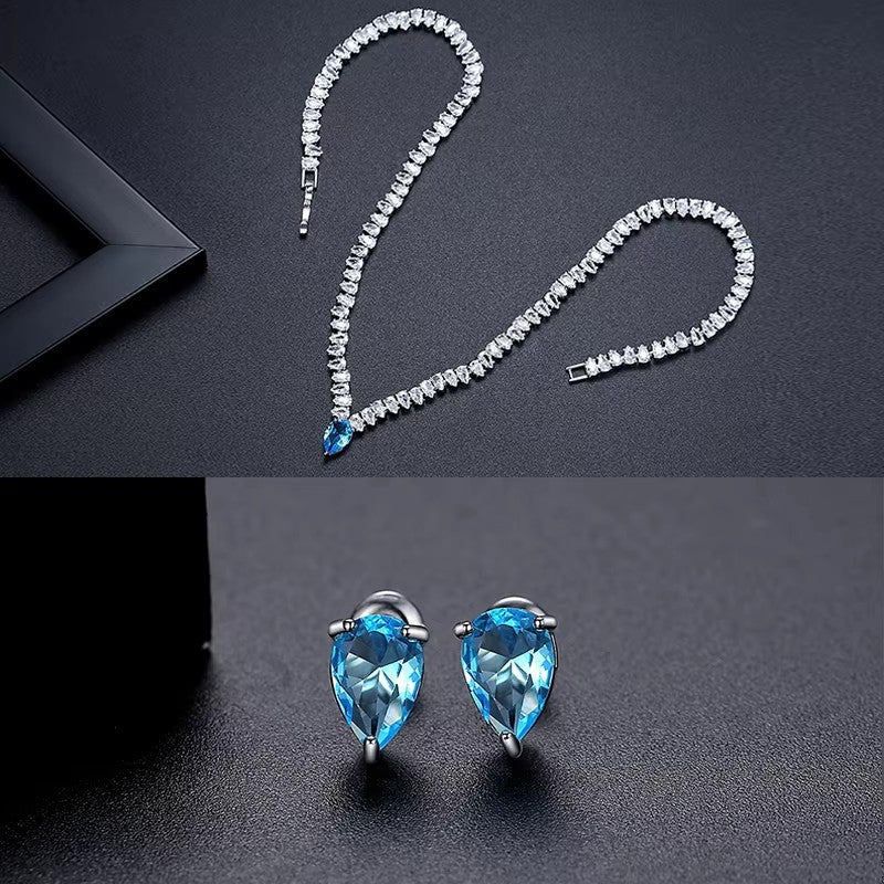Women's Fashion Design Zircon Short Full Diamond Water Drop Chain Banquet Necklaces