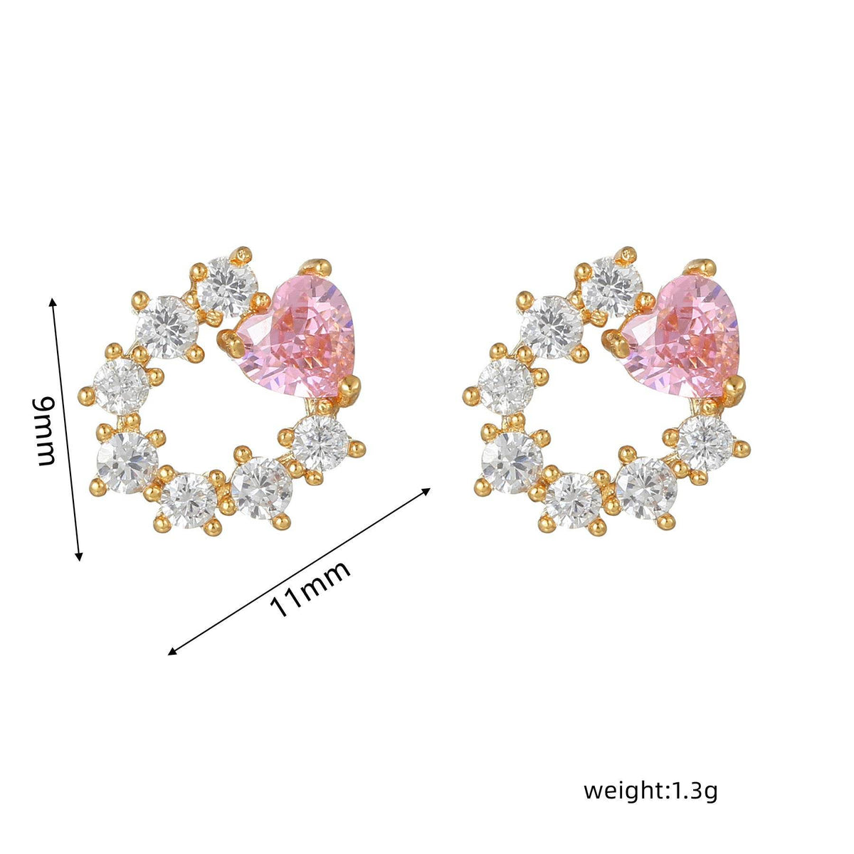 16 Pairs Pink Heart Stud Hoop Huggies Drop Earrings Set, 18K Gold Plated Stacking CZ & Pearl Designs, Planet Snowflake Moon Star | Cubic Zirconia