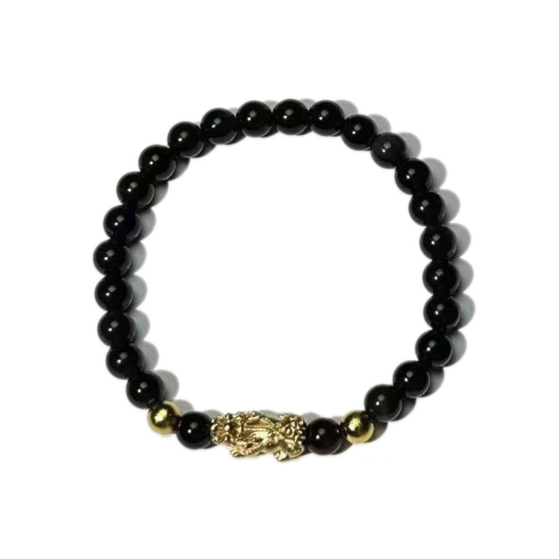 Men's Obsidian Alluvial Gold Lucky Ethnic Style Six Bracelet