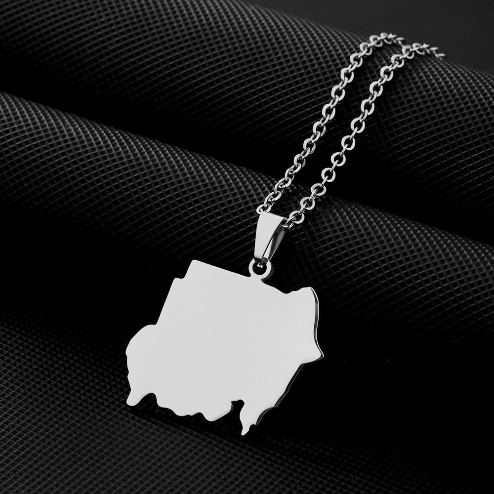 Women's & Men's Map Of Republic Sudan Couple Titanium Necklaces