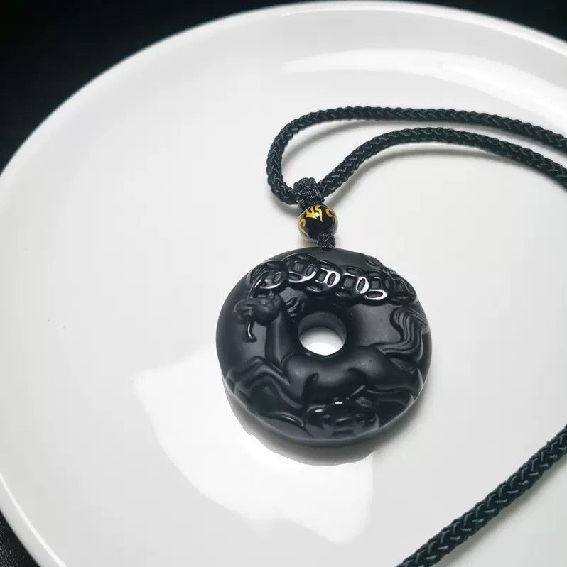 Women's & Men's Natural Obsidian Zodiac Safety Buckle Tiger Pendant
