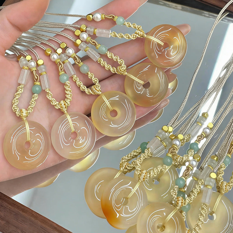 Agate Chalcedony Sugar Peace Buckle Female Gold Pendant