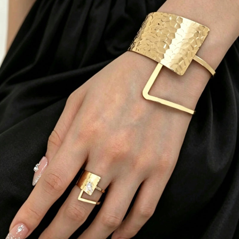 Trendy Exaggerated Metal Texture Glossy Female High Sense Niche Wide Bracelet