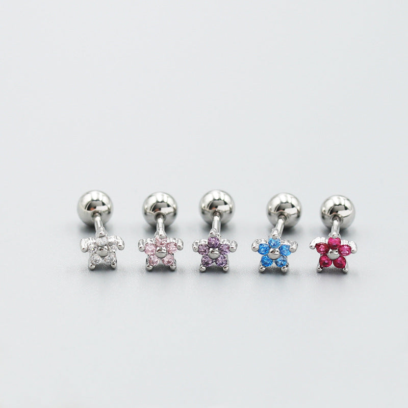 Fashion Sweet Flower Mini Ear Bone Micro Inlaid Zircon Stud Earrings