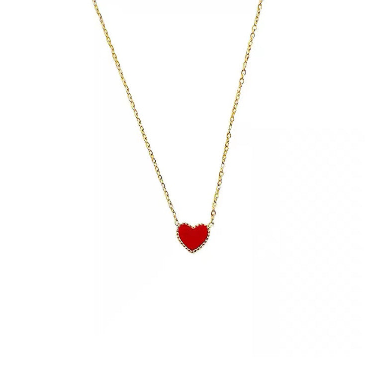 Women's Steel Double-sided Little Red Heart Shell Design Simple Green Clavicle Necklaces